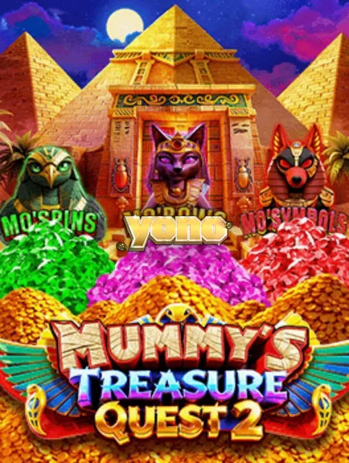 Tampilan visual slot Mummy’s Treasure Quest 2 dengan tema piramida Mesir.